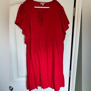 Knox Rose Red Textured Dress XXL Flutter Sleeve Tie Neck Boho